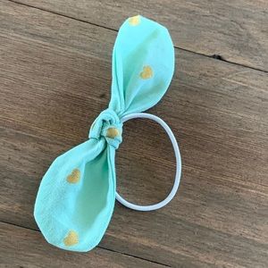 Tiffany Blue Bow Hair Tie With Hearts